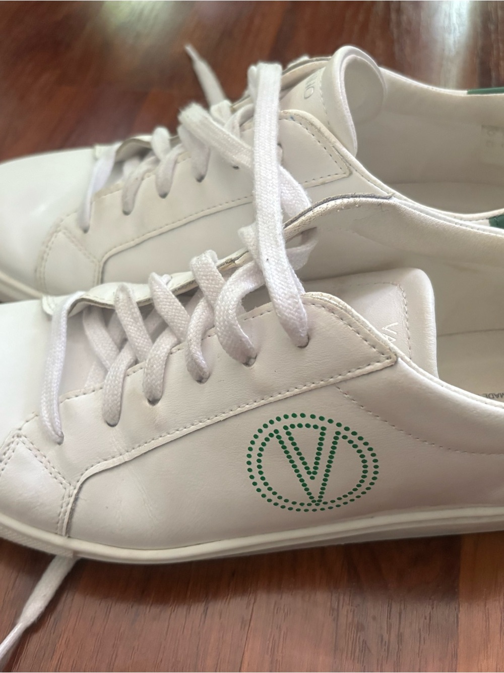 Valentino White Leather Sneakers with Green V Logo